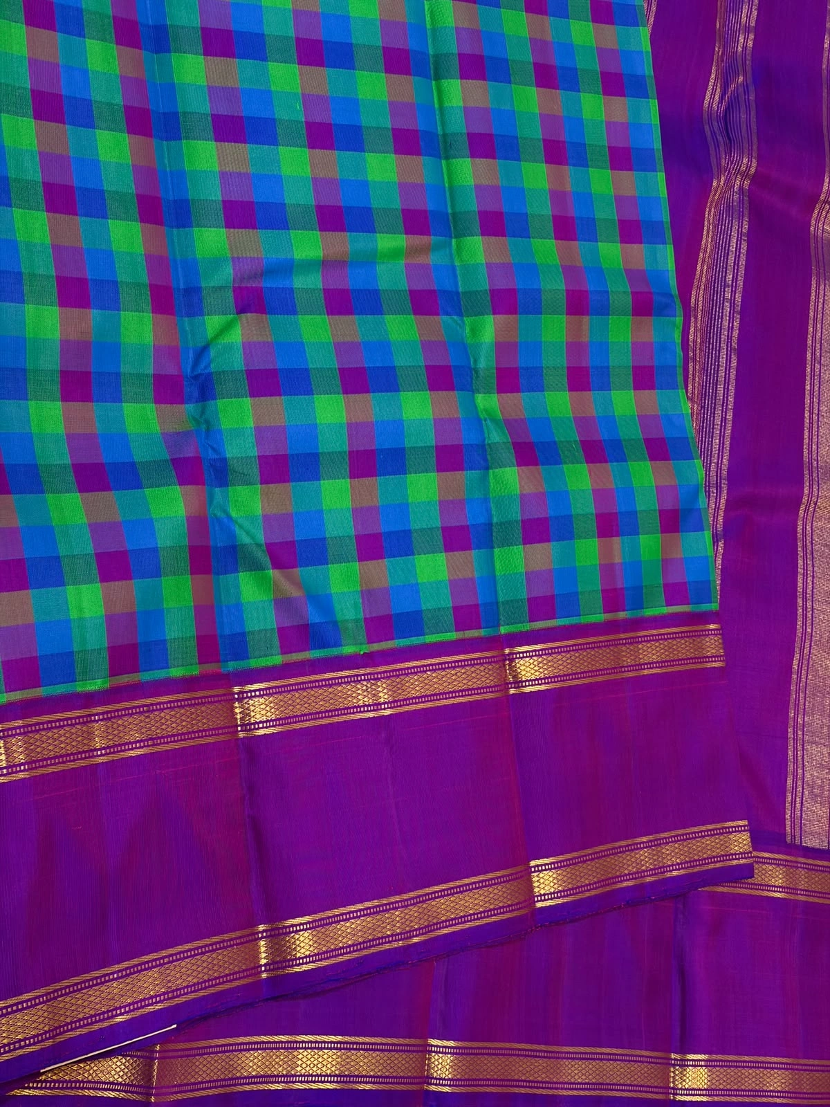 Peacock Kattam Korvai Contrast Kanchipuram Silk Saree